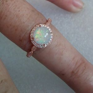 NEW Genuine White FIRE OPAL Ring in Rose Gold